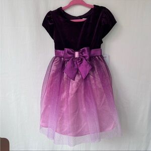 NWT! Purple Velvet & Tule Sparkly Dress w/ Satin Bow, Little Girls’ Size 3T
